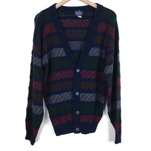 VINTAGE Cardigan Grandpa Oversized Sweater Stripe Unisex Dark Academia Medium